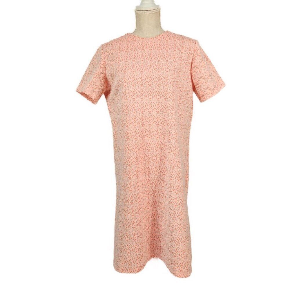 Vintage 60s Mod Shift Dress Women's Sz L Pastel Orange Short Sleeve Handmade